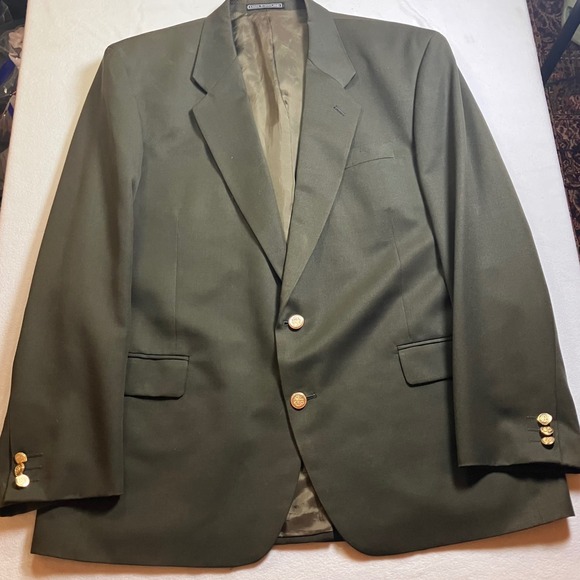J G Chappell London England Mens Wool Blazer Jacket Gold Crest Buttons Olive 46R